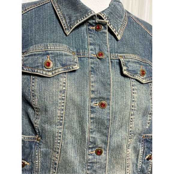 Spanner Denim Jacket Red Jeweled Buttons Jean Jacket Size 8 - Picture 2 of 5